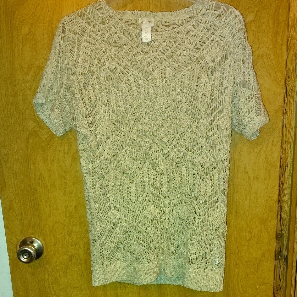 Chicos Beige Knit Short Sleeve Sweater